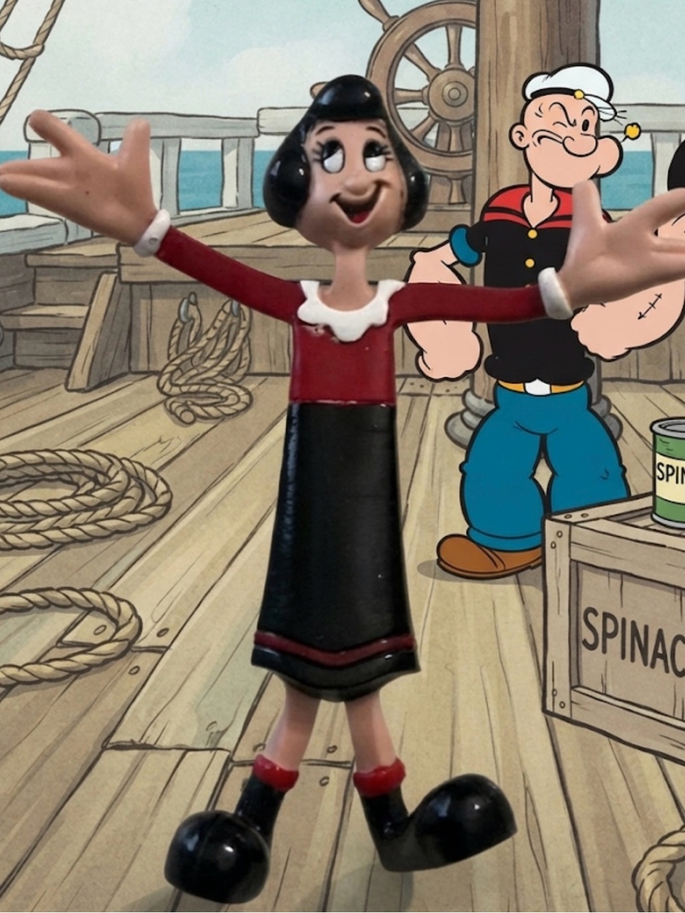 Authentic vintage bendable PVC figure of Olive Oyl, Popeye's girlfriend